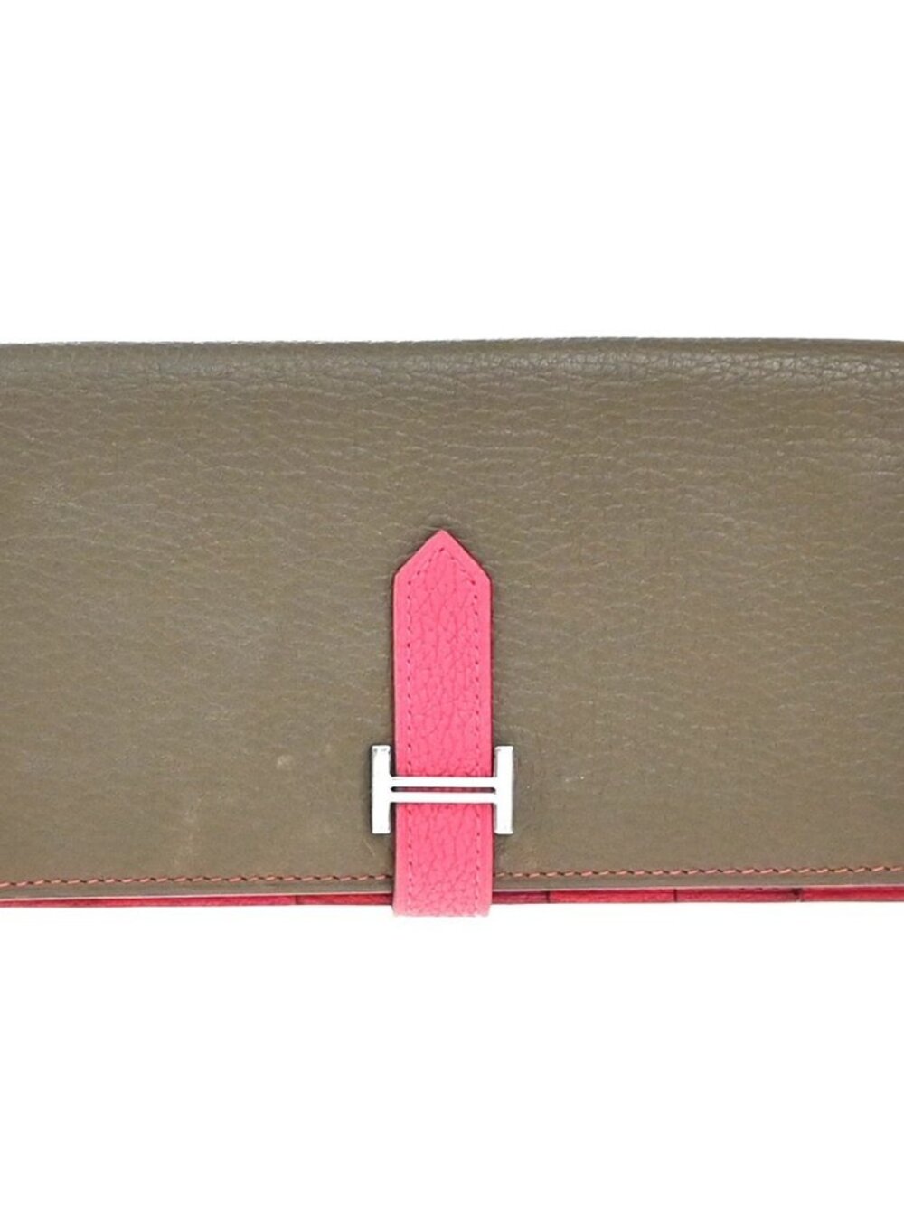 HERMES Bearn Bicolor Long Bifold Wallet Leather Brown Pink 80RP164 - Picture 14 of 16